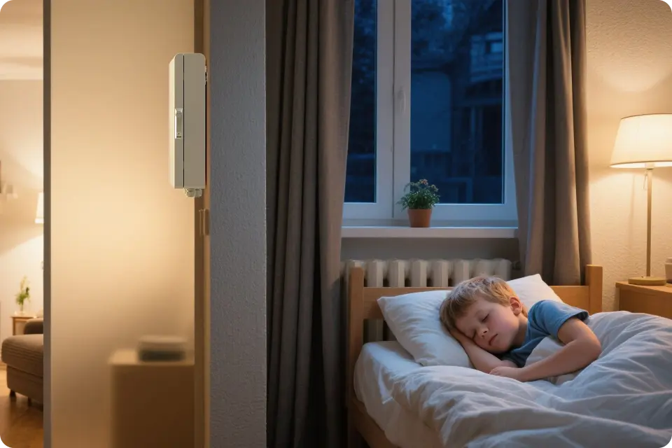 Kinderkamer in de avond met een leeslamp aan
