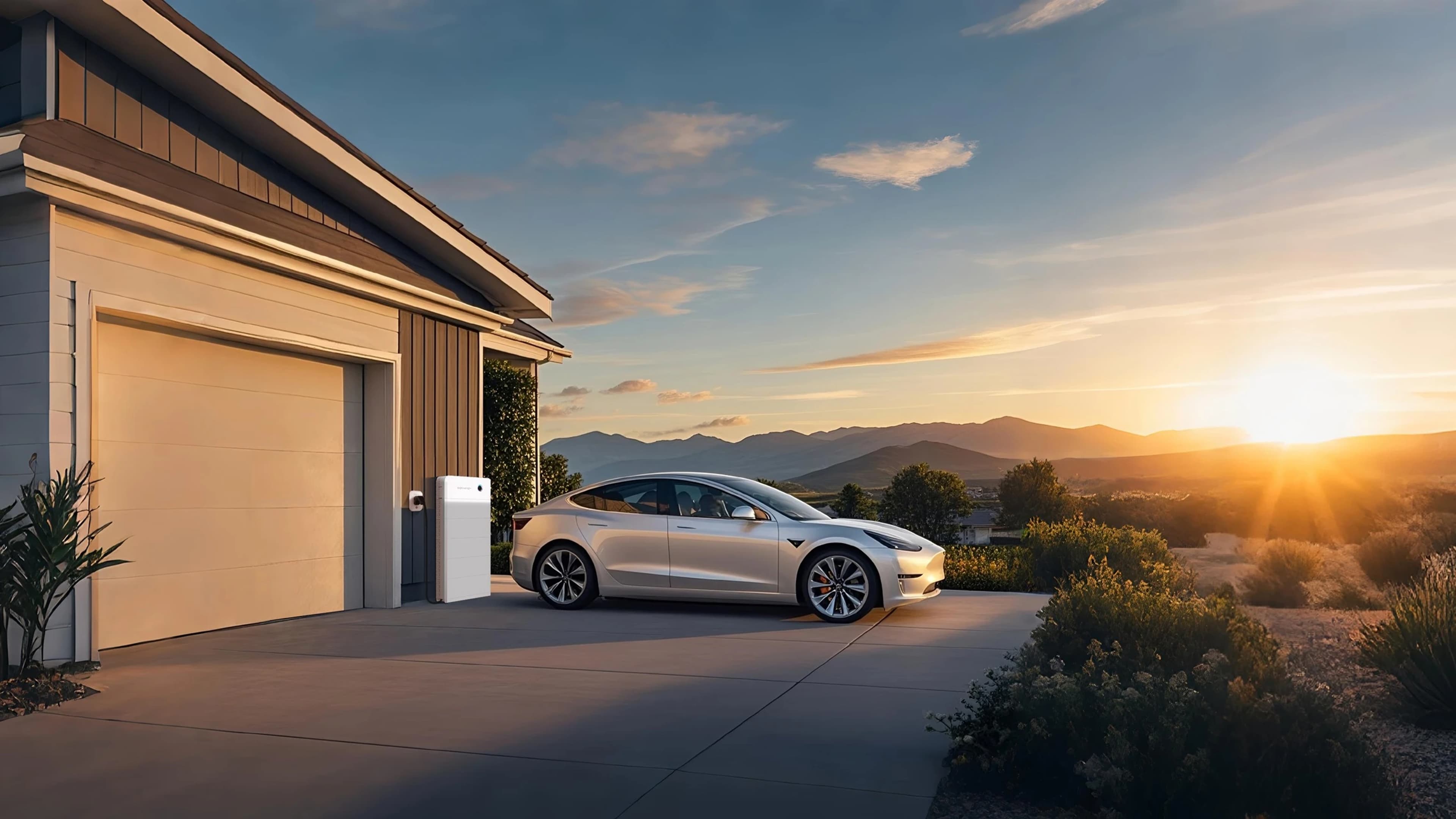SigenStor-thuisbatterij met laadmodule naast een elektrische auto op de oprit