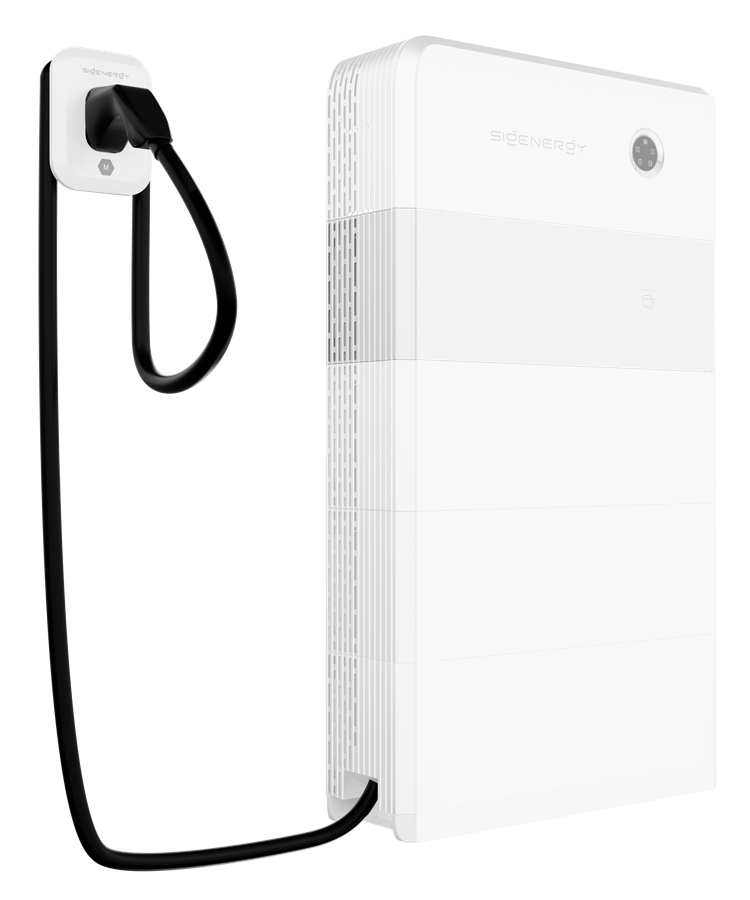 Doorkijk-animatie van de SigenStor-toren: de DC-laadmodule zit tussen de batterijmodules en de vaste laadkabel loopt door de toren naar de CCS2-stekker in de wandhouder